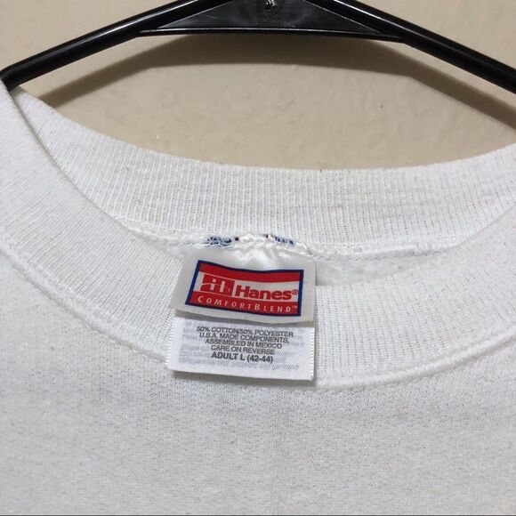 VTG Hanes White Crewneck Graphic Friends Quote Pullover Sweater 1996 Y2K Size L - Picture 5 of 5